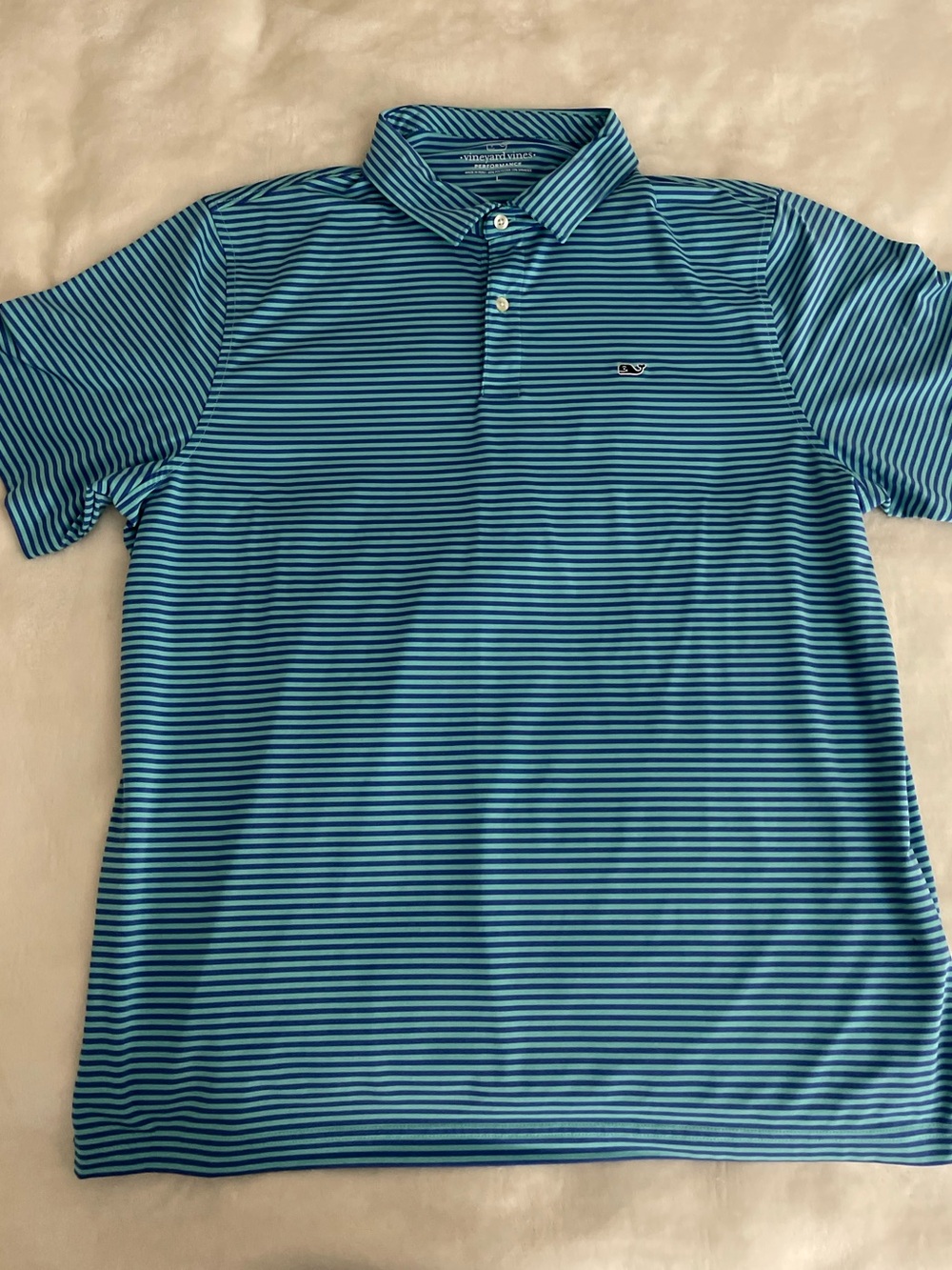 Vineyard Vines- Blue Striped Performance Polo